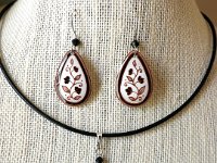 White Spring Vines Teardrop Earrings and Matching Necklace Pysanky Jewelry by So Jeo
